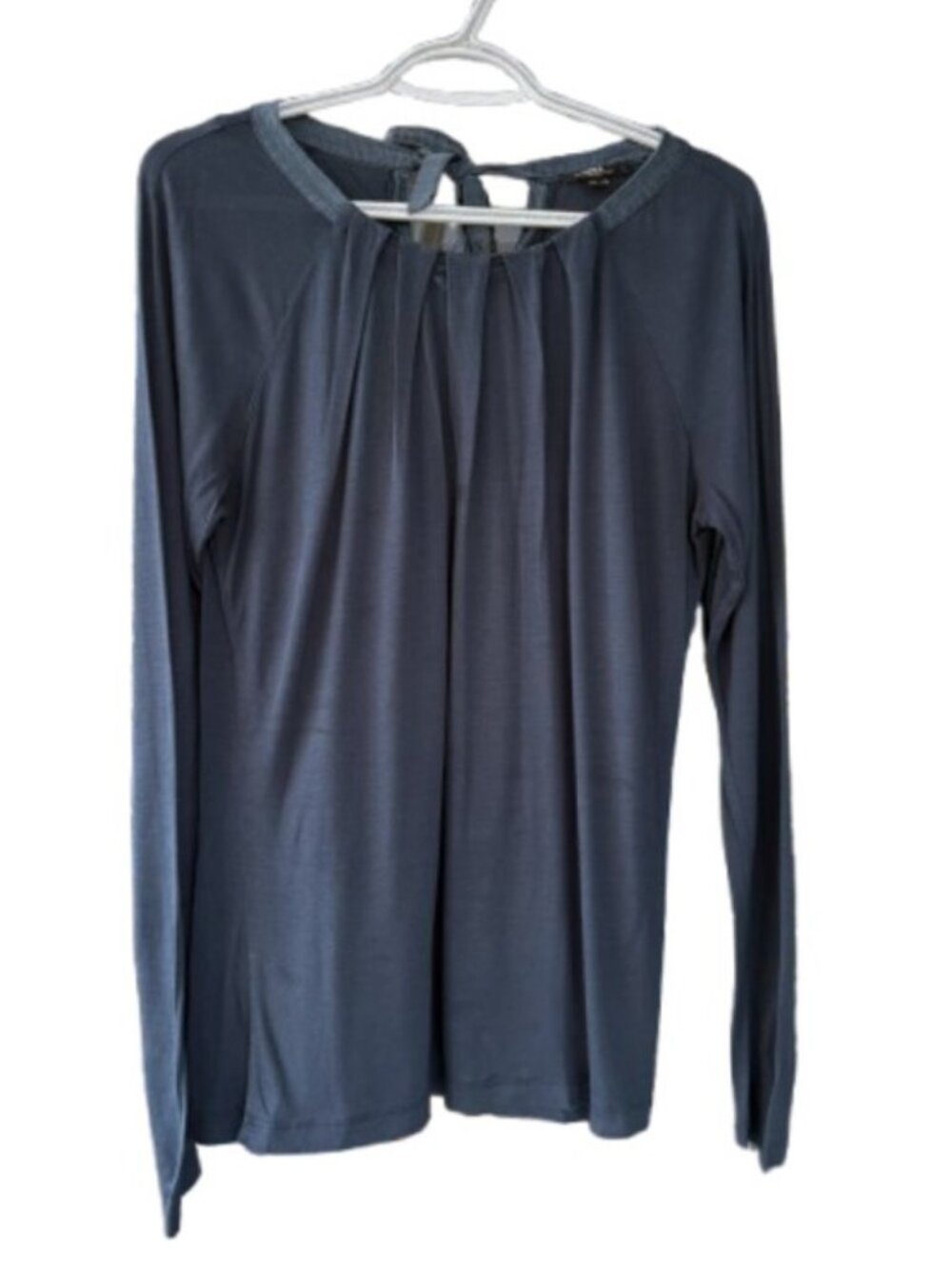 Mexx long sleeve pleated tie-back top blue grey women's size L